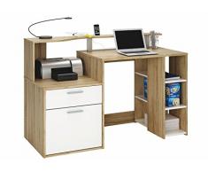 Escritorio mesa de ordenador multimedia 140cm. Roble y blanco, Para estudio, despacho, habitación juvenil