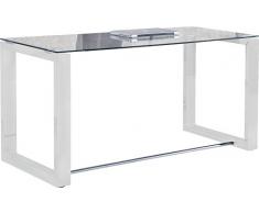 Mesa de estudio oficina Office , cristal transparente y blanco, medidas 140 cm x 70 x 75 de altura