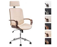 CLP Silla De Oficina Dayton con Estructura De Madera & Tapizado En Cuero PU I Silla Ejecutiva con Base De Metal I Silla Ergónomica I Color: Nogal/Crema