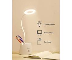 Flexo LED Escritorio, Suuki Lámpara de Protección Ocular con Portalápices, Lámparas de Mesa USB Recargables Regulables-2000mAh Plegable Luz(3 Modos de luz, 3Niveles de Brillo)