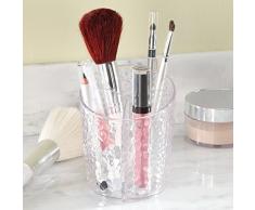 iDesign Organizador de maquillaje, pequeño vaso de baño de plástico para pinceles o máscara de pestañas, elegante portalápices para guardar cosméticos, transparente