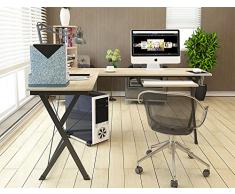 hj Escritorio Mesa L para Ordenador Oficina Estudio Esquina Madera Ajustable (Beige) 110/120 * 48.5 * 73cm