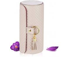 DX Cajas de joyas La joyería retro armario de tres capas mini bolso de joyas caja de almacenamiento enrollable flocado del medio ambiente de almacenamiento cubierta protectora cilíndrica (gris) gran c