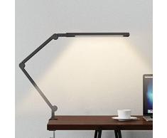 Lámpara Escritorio LED, Wellwerks 9W Lámpara de Mesa Abrazadera Brazo Oscilante Luz Regulable con 6 Modos de Color + Temporizador + Memoria para Lectura Trabajo Oficina (Negro)