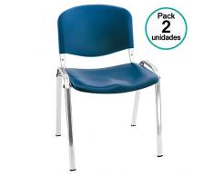 Centrosilla Silla confidente ISO clásica para Oficina apilable Polipropileno Azul para Salas Espera, Multiusos, confidente Patas Acero Cromado (Pack 2 Unidades)