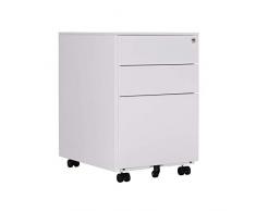 OFITURIA ® Archivador Metálico Blanco con Cerradura para Oficina, Cajonera con Ruedas, 3 Cajones, Viene Montado 52x39x60 cm