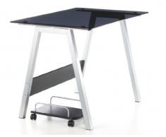 hjh Office 673925 Delphi - Mesa ordenador vidrio, negro/plateado