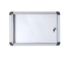 Bi-Office Boletín Enclore Extra - Superficie magnética en acero lacado, Tablón de anuncios con puerta con bisagras para aluminio interior, horizontal 2 x A4