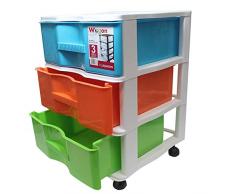 Acan Cajonera Wagon 3 cajones Multicolores con 4 Ruedas 52.5 x 38 x 39 cm