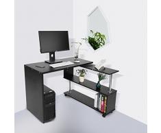 GOTOTOP 360 Grados Giratorio Ajustable Escritorio de Esquina para Computadora con Estantes de Libros Mesa para Ordenador Portátil en Forma L (Negro)