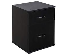 HOMCOM Cajonera de Oficina y Hogar Tipo Archivador de Madera Móvil con Ruedas y 2 Cajones 41x39x58cm Negro