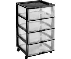 Hega Taj Mahal Cajonera Modular con Ruedas, Negro, 38 x 38 x 62.5 cm, 4 Unidades