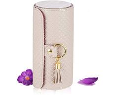 Caja decorativa La joyería retro armario de tres capas mini bolso de joyas caja de almacenamiento enrollable flocado del medio ambiente de almacenamiento cubierta protectora cilíndrica (gris) gran caj