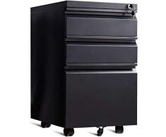 COSTWAY Mueble Archivador para Oficina de Metálico con Cerradura Cajonera con 3 Cajones y Rueda Armario Móvil (Negro)