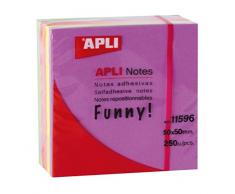 APLI 11596 - Notas adhesivas FUNNY 51 x 51 mm mini-cubo de 250 hojas 5 colores surtidos fluorescente