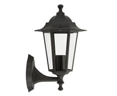 Smartwares 10.009.10 Aplique de pared ascendente, aluminio/cristal, Farol clásico, Negro, 34 x 22.5 cm
