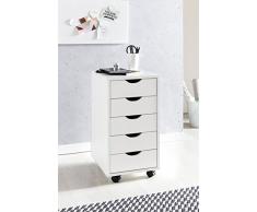 KadimaDesign Rollcontainer Mina 33x68x38cm Madera MDF 5 cajón Blanco | cajonera Moderna con Ruedas | De pie envase contenedor de Oficina