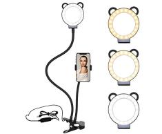 BLOOMWIN Anillo de Luz LED Regulable 4” para Fotografía Aro de Luz con Soporte Teléfono Brazo Largo Flexible USB Lámpara de Mesa para Móvil Youtube Selfie Video Maquillaje Transmisión en Vivo