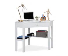 Relaxdays Escritorio, Mesa Esquinera Rinconera, Estudio, Despacho, Oficina, DM, 1 Ud, 76 x 107 x 72 cm, Blanco