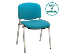 Centrosilla Silla confidente ISO apilables con Acolchado Especial Ideal para Salas reuniones, conferencias tapizada Patas Acero cromadas (Pack 4 Unidades) (Agua Marina)