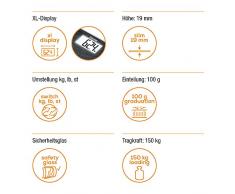 Beurer GS 203 - Pizarra - Bascula de vidrio, 150 kg / 100 gr, LCD, apagado automatico, aviso de sobrecarga, color negro