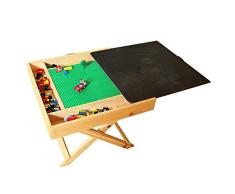 Mesa de madera de ala caliente, compatible con LEGO, multiactividad, portátil, plegable, cuadrada, con pizarra y almacenamiento, para niños y niños