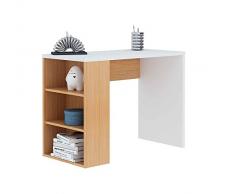 HOGAR24 Mesa Escritorio Estudio con Estantes, Blanco Y Roble, 100x50x75