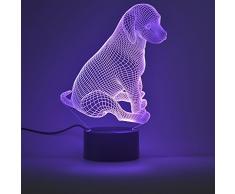Lámpara Ilusión óptica de 3D Lámpara de noche LED Mesa Lámparas de escritorio del tacto LED de 7 colores Cambio de Cargador USB accionado el interruptor del tacto luz de la noche para los niños regalo de los amigos(Perrito)