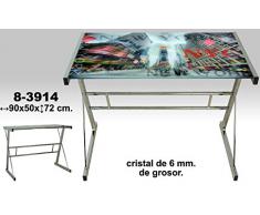 MESA ORDENADOR CROMADO/CRISTAL DIBUJO