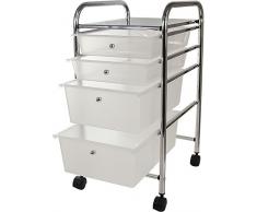 Metlex Iweks Servir y Carrito de Almacenamiento cajón Carro con Armario y Ruedas Cocina, baño, Salón de Belleza peluquería, Oficina. Acero Inoxidable y cajones de plástico, 4 x Drawer