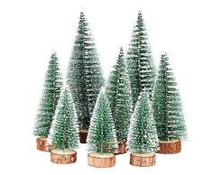 FLOFIA 8pcs Mini Árbol de Navidad Artificial en Miniatura de Escritorio Árbol de Navidad Pequeño Nevado Pino Cedro Sisal 10cm 15cm 20cm Mixtos Decoración Adornos Ornamentos de Navidad Micro Paisaje