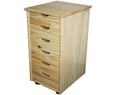 KMH®, Cajonera con ruedas, 6 cajones, pino macizo, color natural (#201124)