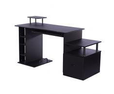 HOMCOM Mesa de Ordenador PC para Oficina Despacho Estudio Dormitorio Escritorio Madera 152x60x88cm Negro