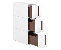 SONGMICS Carro de Almacenamiento Estrecho con 3 Cajones, Deslizable, Estante de baño, Unidad de Cocina con Ruedas Extraíbles, PP, Ahorro de Espacio, 45 x 17 x 63 cm, Blanco KFR07WT