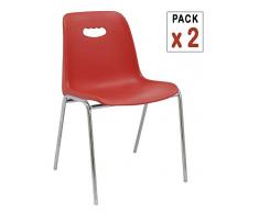 Centrosilla - 2X Silla Fija de Polipropileno Uso polivalente Venezia Color Rojo diseño Juvenil, Ligero y fácil Limpieza - Carcasa Flexible