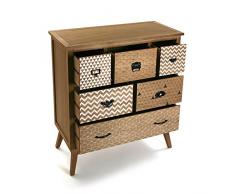 Versa 21080014 Comoda 5 cajones Cajonera Aparador Pavia, Pino, Marrón, Blanco y Negro, 93,5 x 40 x 85,5 cm