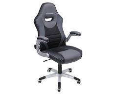 SONGMICS Silla de Oficina Giratoria, Silla Ergonómica, con Apoyabrazos abatibles, Base de Estrella de Nylón, Carga Máxima de 150 kg, Negro y Gris OBG63BG