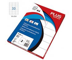 Plus Office 10674 - Etiquetas autoadhesivas de cantos rectos, 3300 eti/caja, 70 x 25.4 mm, blanco