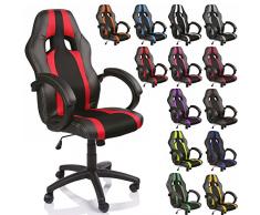 TRESKO Silla de Oficina Racing Silla de Escritorio Ordenador giratoria Disponible en 14 Colores, Bicolor, Silla Gaming ergonómica, pistón de Gas Certificado por SGS, (Negro/Rojo)