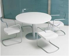 Euromof Mesa de Reuniones, Redonda, Blanco. 100Ø. con Base Cilíndrica de Metal Gris.