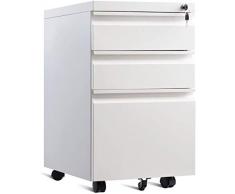 COSTWAY Mueble Archivador para Oficina de Metálico con Cerradura Cajonera con 3 Cajones y Rueda Armario Móvil (Blanco)