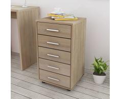 tidyard 5 Cajones de Oficina con Ruedas,Archivador Cajonera de Madera,Combina Perfectamente con Escritorio para Ordenador,33x38x63cm Roble