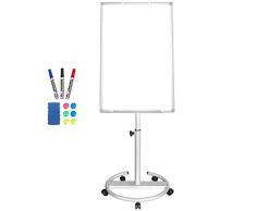 Mobile Whiteboard - Caballete magnético portátil de 90 x 60 cm con caballete de borrado en seco con ganchos para rotafolios, color plata 90x60