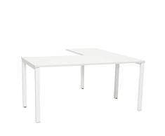 Mesa Despacho con ala en Forma de L.(Blanco, 140_x_170_cm) Mesa Despacho de Esquina de Madera con Estructura Metálica Blanca.Tamaño Personalizable para Oficinas, Ejecutivos, Abogado