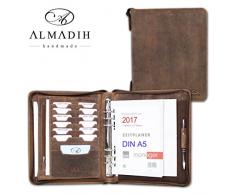 ALMADIH Carpeta de cuero A5 con cremallera Calendario 2019 + Bloc notas agenda Personal Organizador Diario Cartera de conferencias Maletin Carpeta de anillas portadocumentos Cuaderno Marrón Vintage