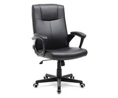 SONGMICS OBG32B - Silla Giratoria de Oficina, PU Resistente, Ajustable en Altura, Diseño Ergonómico, Negro