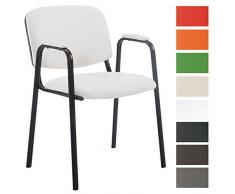 CLP Silla Confidente Ken Pro En Cuero Sintético I Silla De Conferencia con Base De Metal Negro I Silla De Oficina Sin Ruedas I Color: Blanco