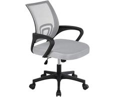 Yaheetech Silla de Oficina Silla de Malla Altura Ajustable para Trabajo Silla Escritorio Ergonómica Giratoria Gris