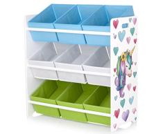 Leomark Estantería de Madera para Niños, Blanca Unicornio con 9 Contenedores, Tres Estantes, Altura 68cm, Librero para Dormitorio