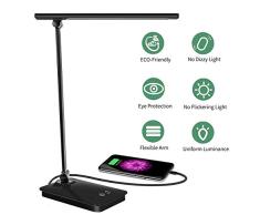 SaponinTree Lámpara Escritorio LED, Lámparas de Mesa USB Recargable con 5 Modos de Colores y 3 Niveles de Brillos, Plegable de Escritorio Control Táctil, Protege a Ojos, para Estudio, Oficina (Negro)